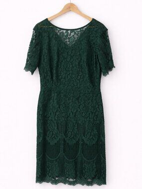 MSLG Emerald Green Lace Dress 2XL Midi Sheer Sleeve Elegant Party